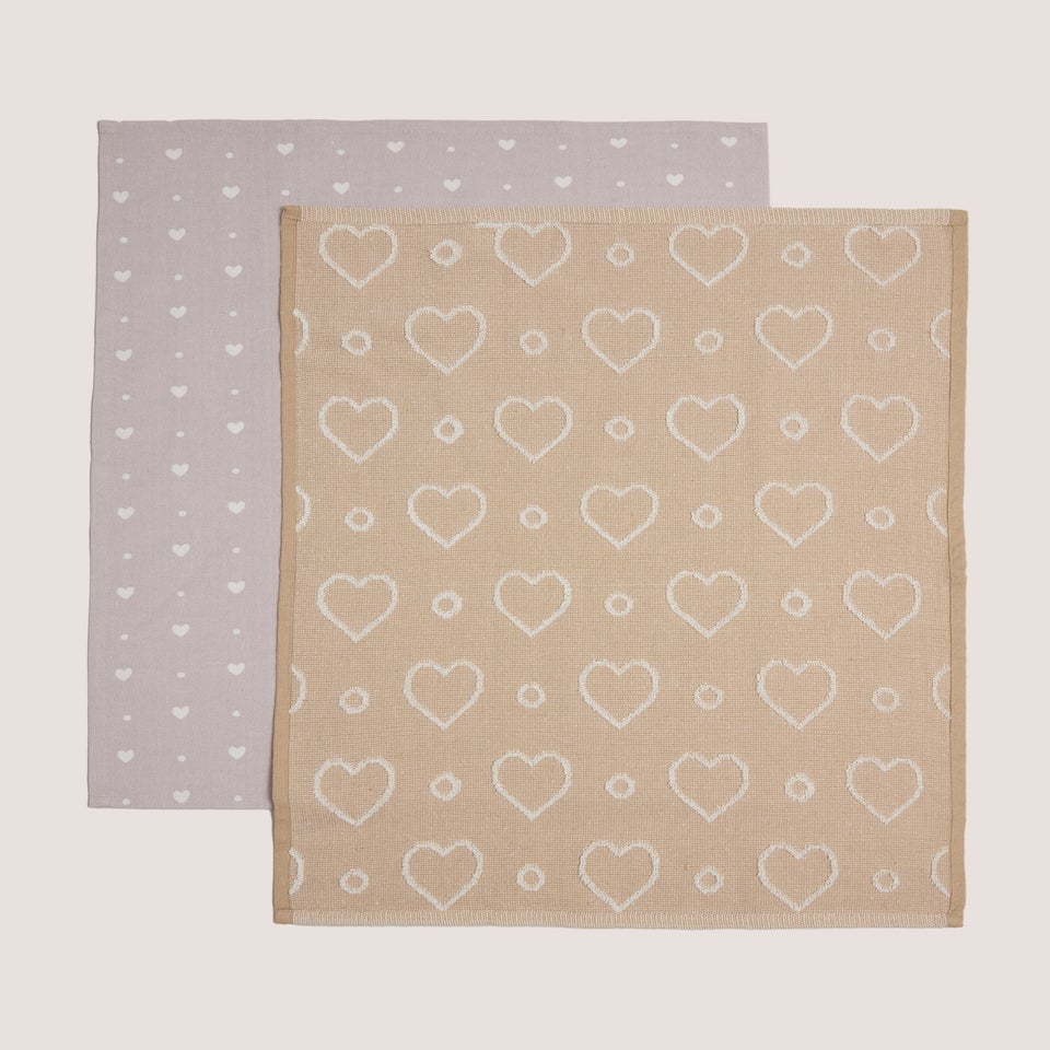 2 Pack Neutral Heart Tea Towels