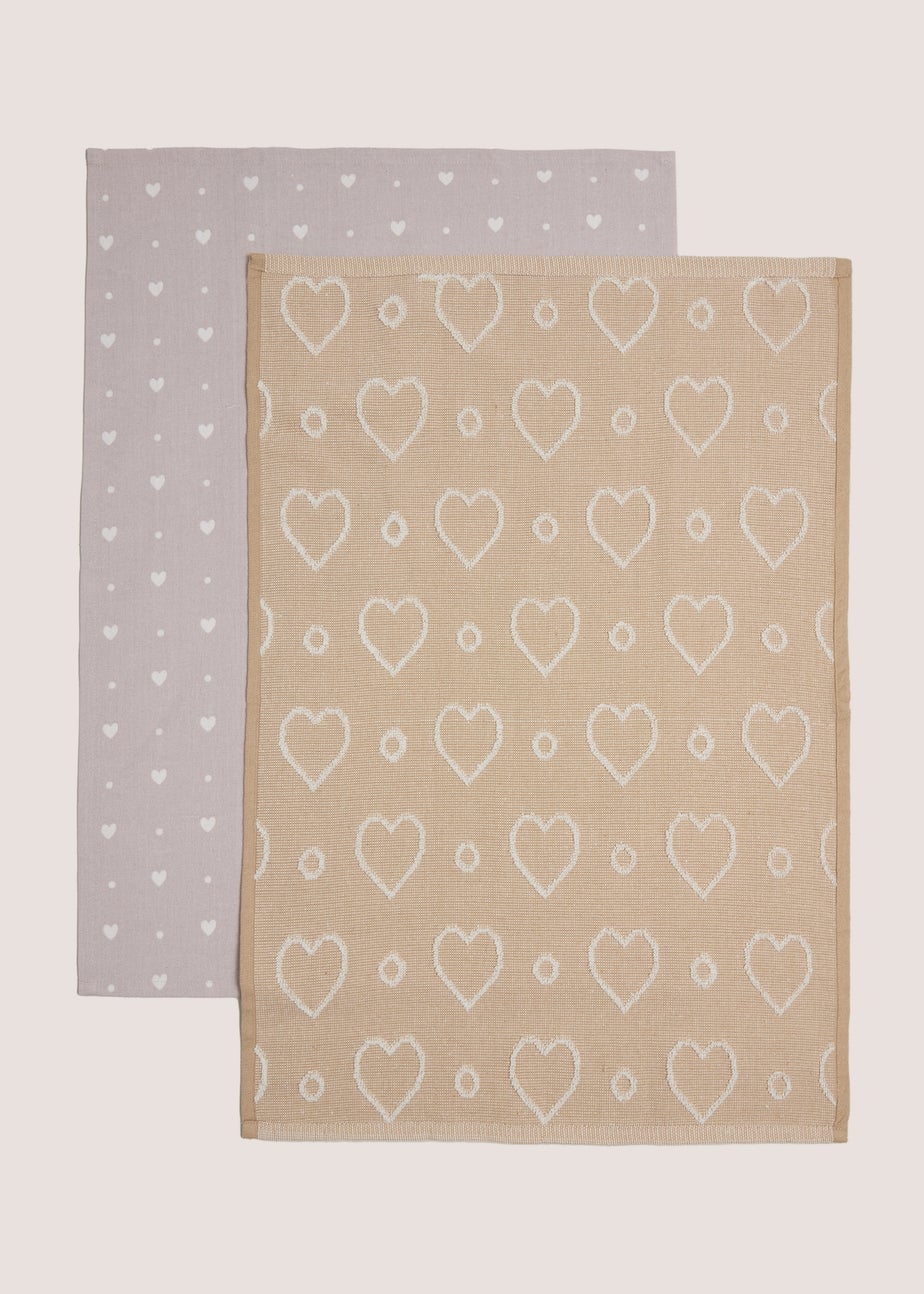 2 Pack Neutral Heart Tea Towels