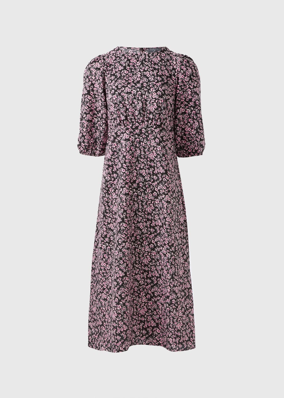 Pink Ditsy Floral Midi Tea Dress