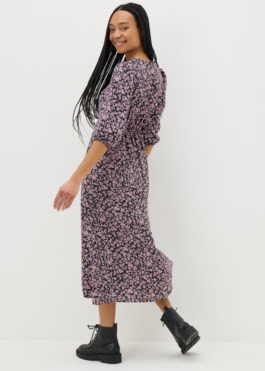 Pink Ditsy Floral Midi Tea Dress