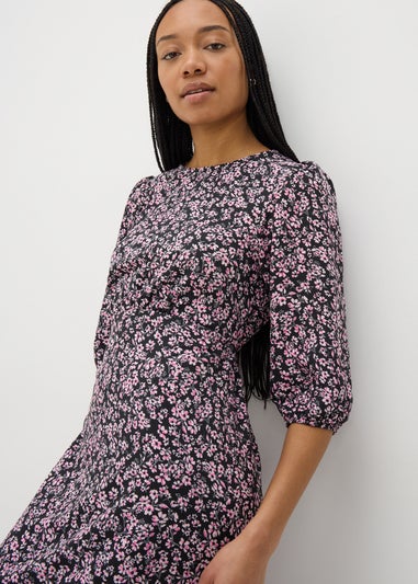 Pink Ditsy Floral Midi Tea Dress