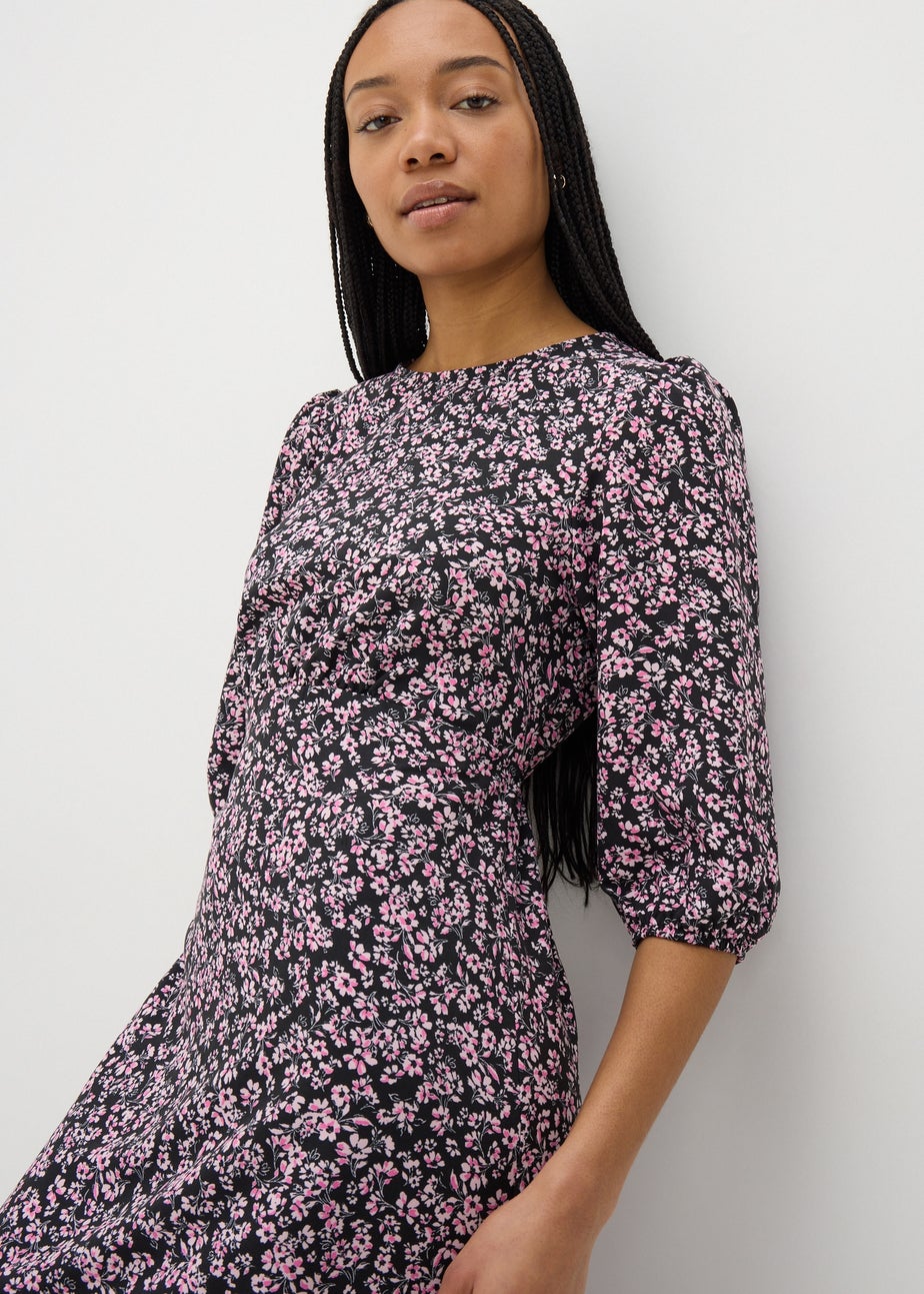 Pink Ditsy Floral Midi Tea Dress