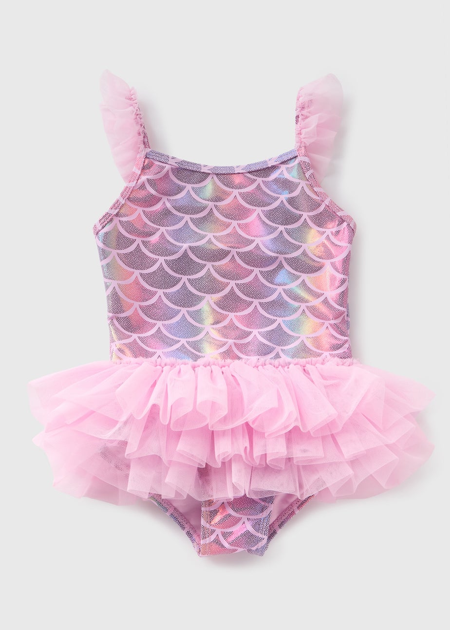 Girls Pink Mermaid Tutu Swimsuit (1-7yrs)