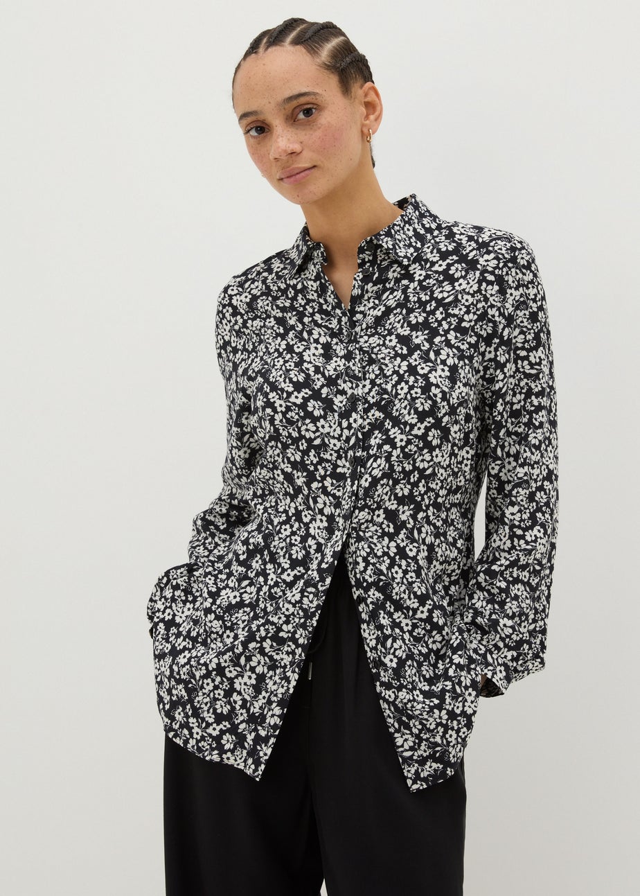 Black Floral Viscose Shirt
