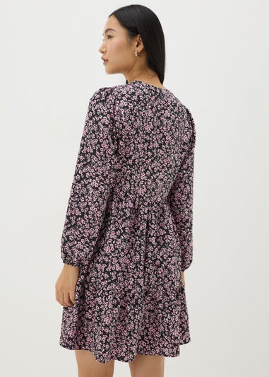 Pink Floral Print Smock Mini Dress