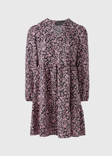 Pink Floral Print Smock Mini Dress