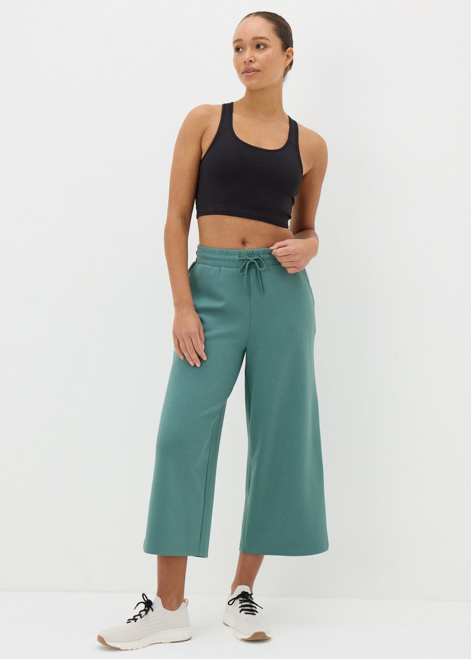 Souluxe Green Wide Leg Cropped Jogging Bottoms