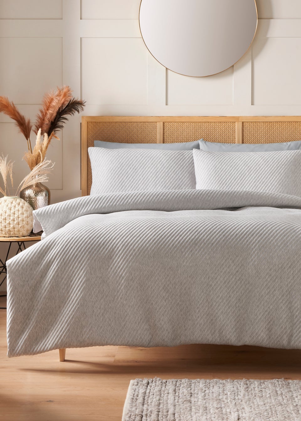 Grey Ribbed Duvet Set