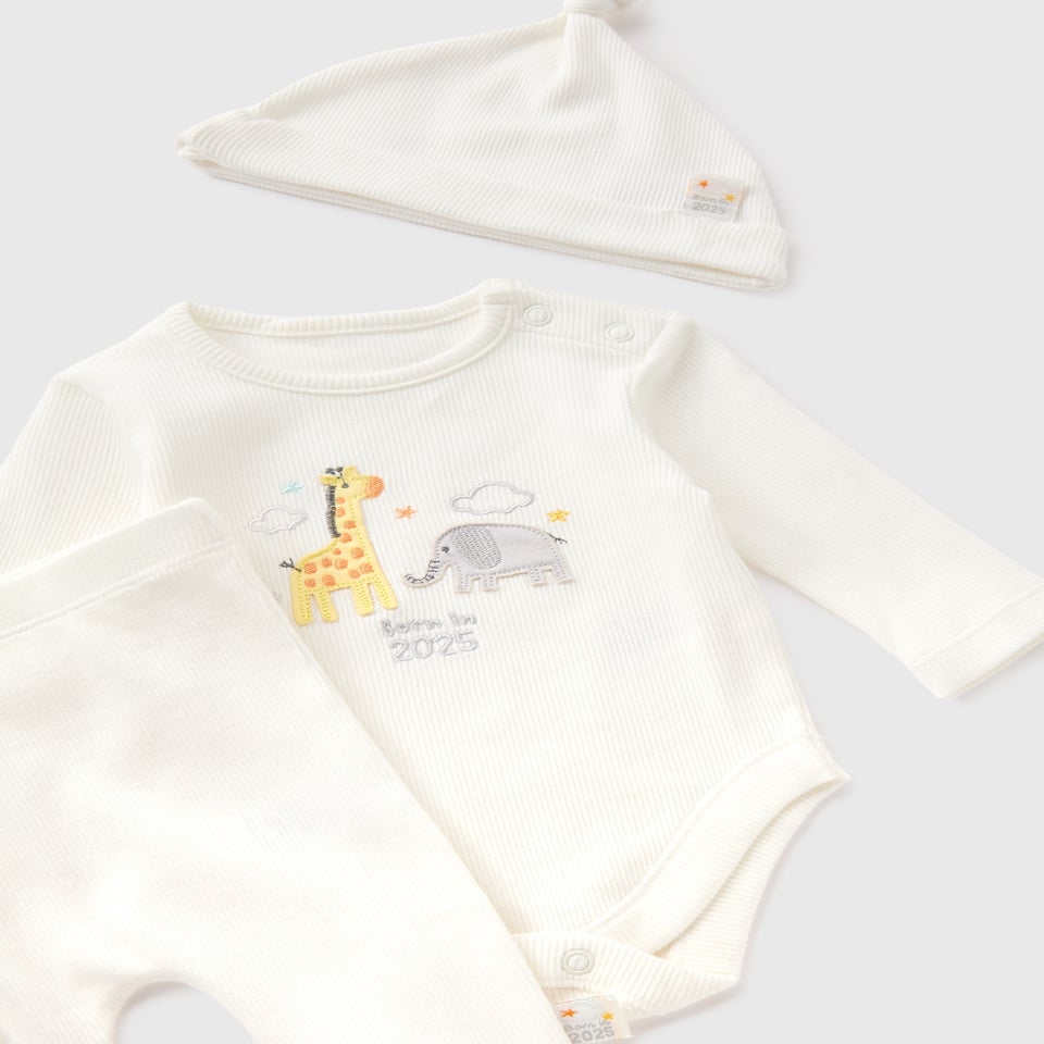 3 Piece Baby Cream Born In 2025 Top & Trouser Set (Newborn-6mths)