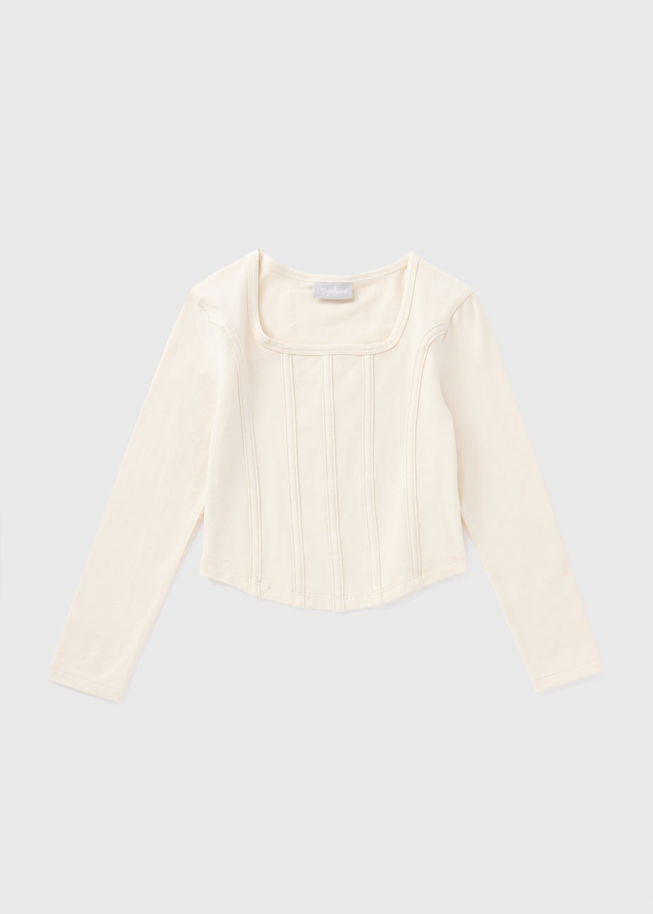 Girls Cream Corset Long Sleeve Top (7-15yrs)