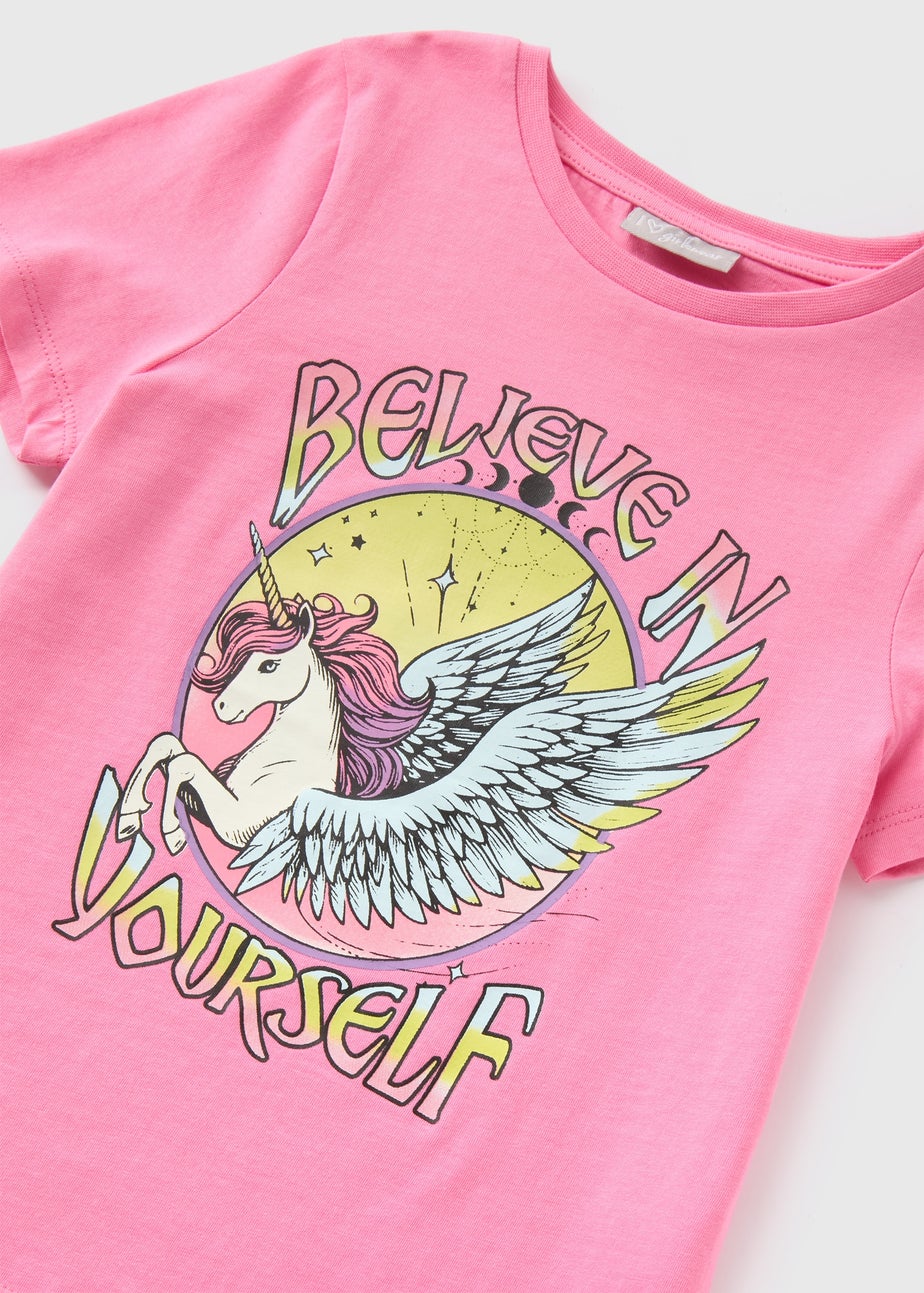 Girls Pink Unicorn T-Shirt (7-15yrs)