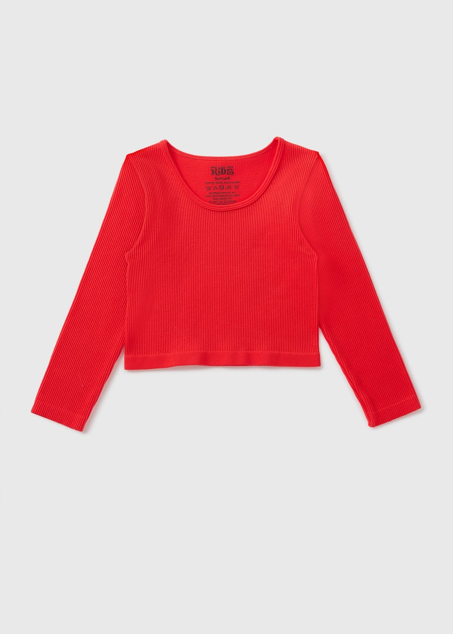 Girls Red Long Sleeve Seamless Top (7-15yrs)