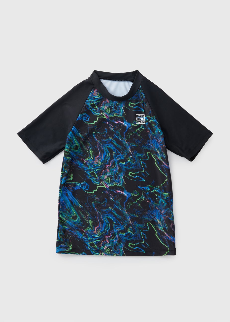 Boys Black Swirl Rash Vest (7-15yrs)