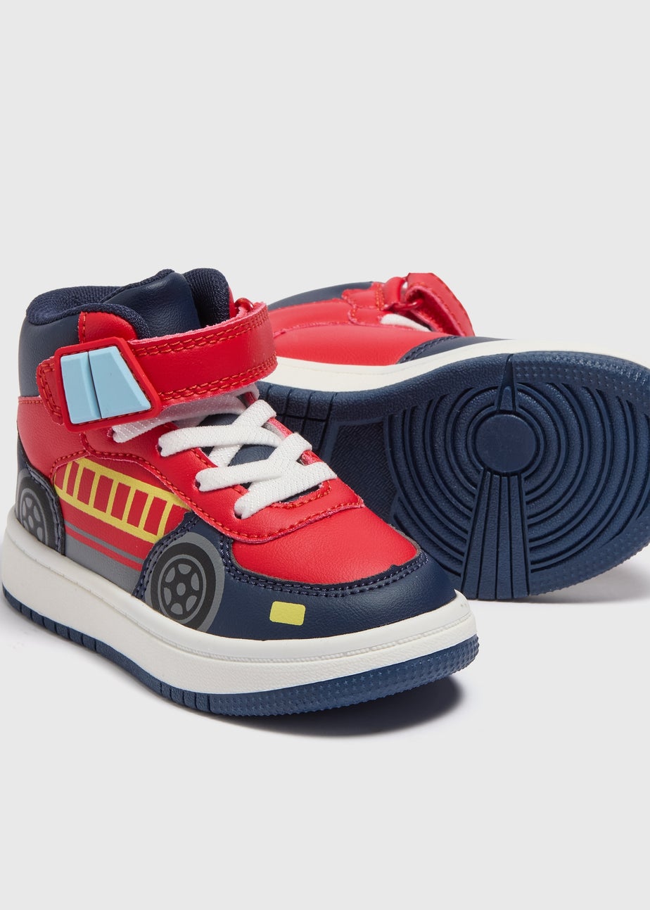 Boys Navy Fire Engine High Top Trainers (Younger 4-12)