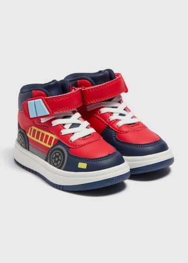Boys Navy Fire Engine High Top Trainers (Younger 4-12)