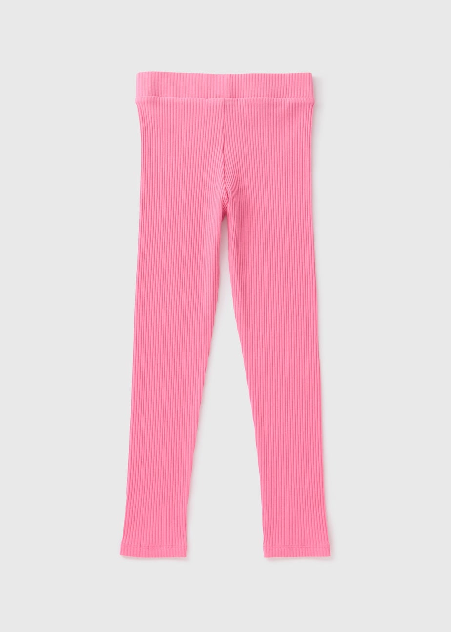 Girls Pink Ribbed Leggings (7-15yrs)