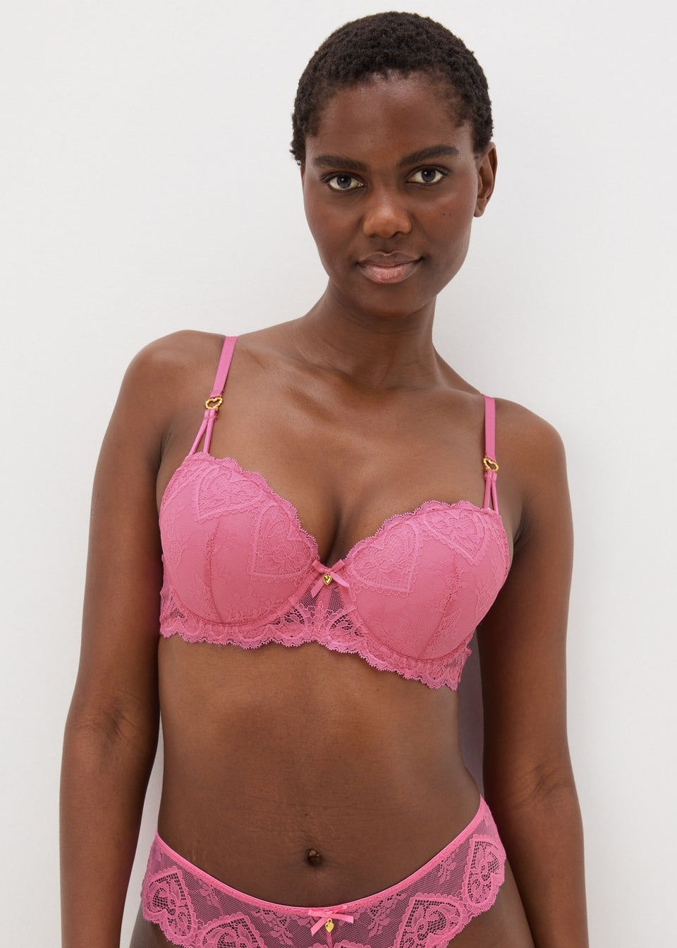 Pink Heart Lace Bra