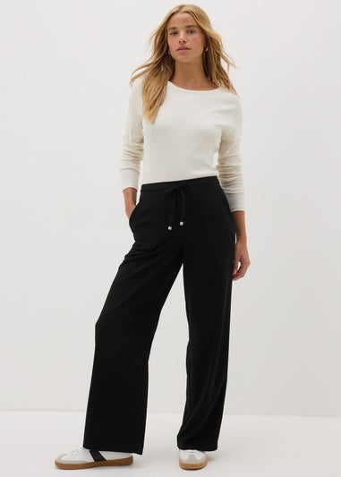 Black Wide Leg Drawstring Trousers