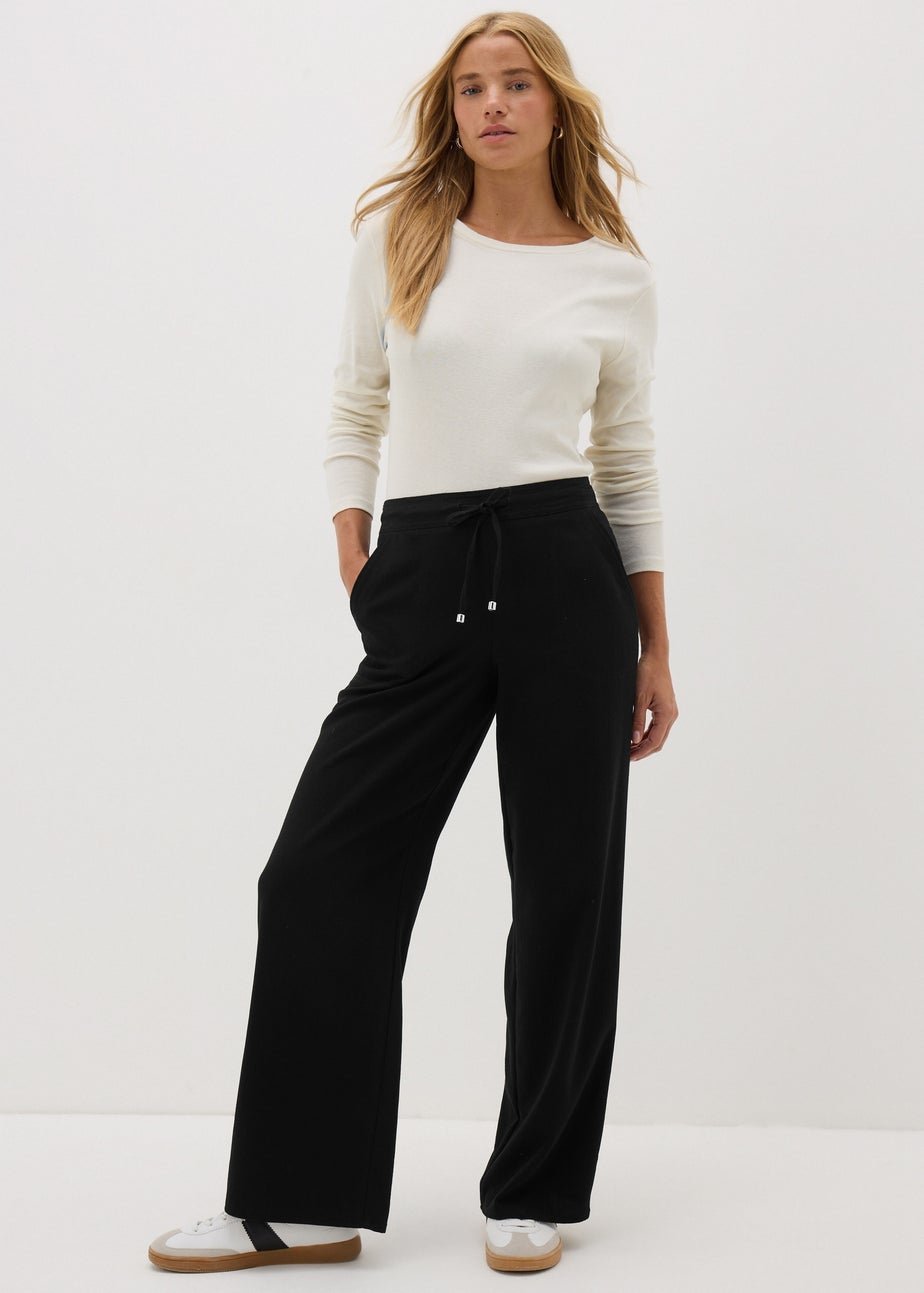 Black Wide Leg Drawstring Trousers