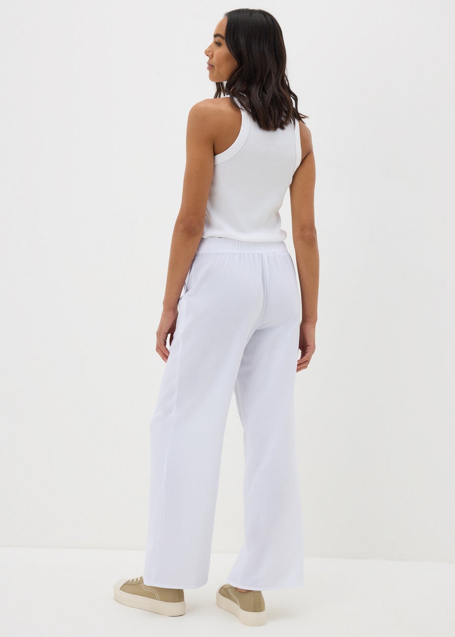White Wide Leg Drawstring Trousers