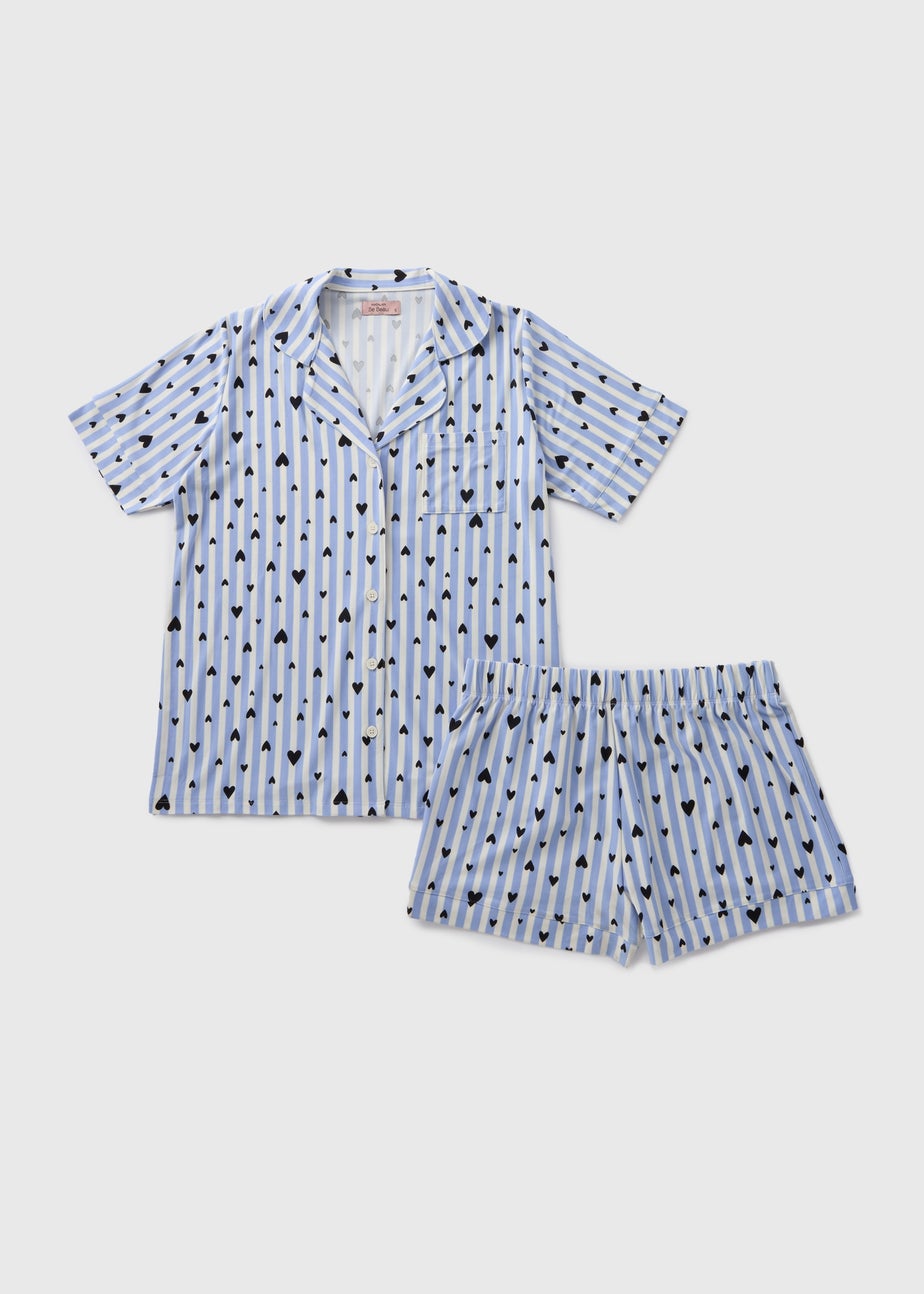 Blue Stripe Heart Print Short Pyjama Set