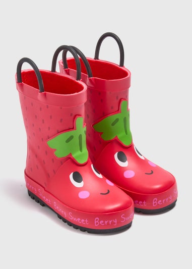Girls Red Strawberry Wellies (Younger 4-12)