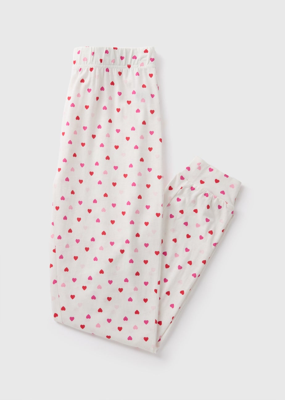 Cream Heart Print Pyjama Bottoms