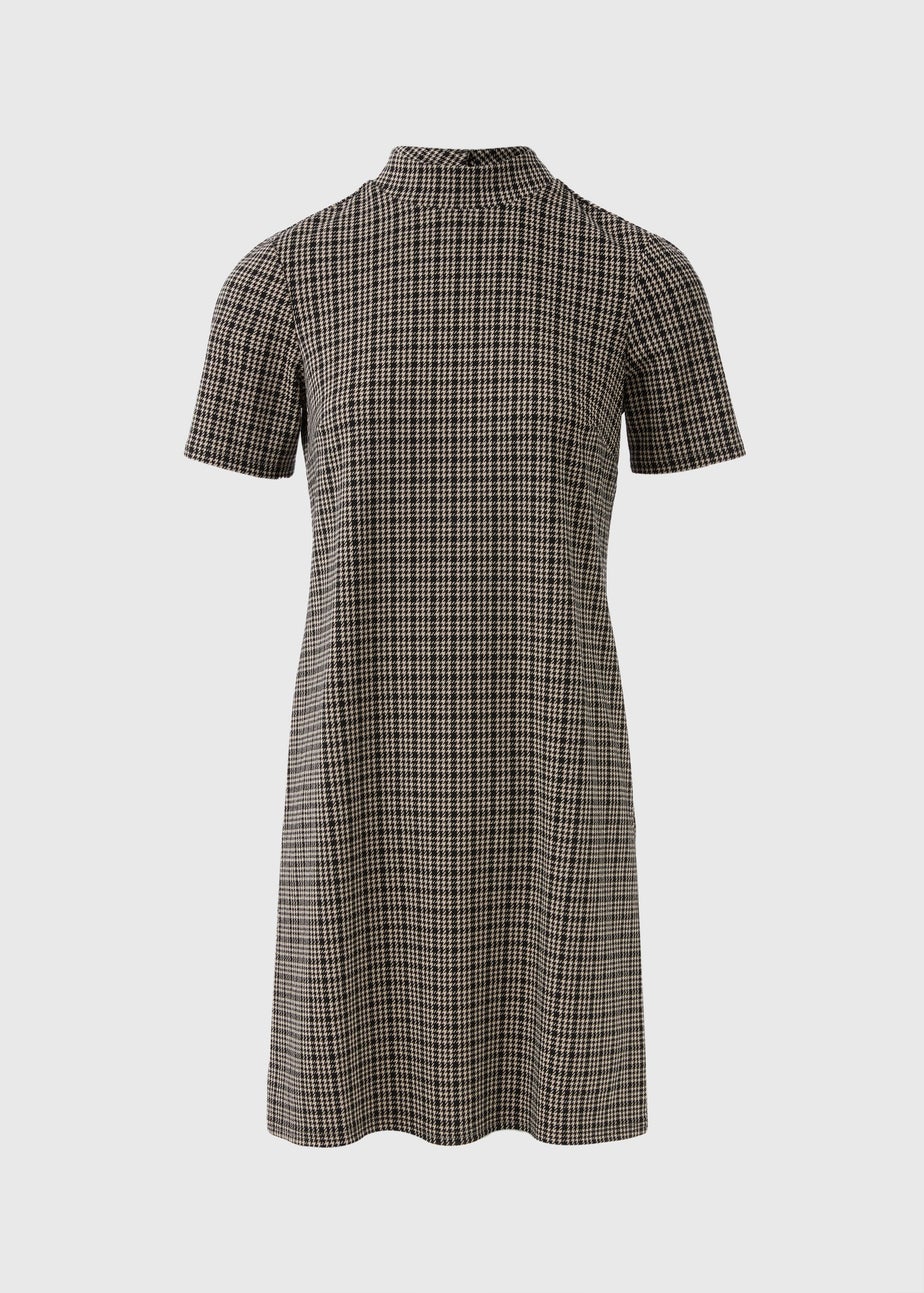 Et Vous Black Check High Neck Mini Shift Dress