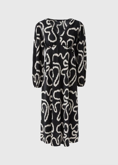 Et Vous Black Plisse Wiggle Print Midi Dress