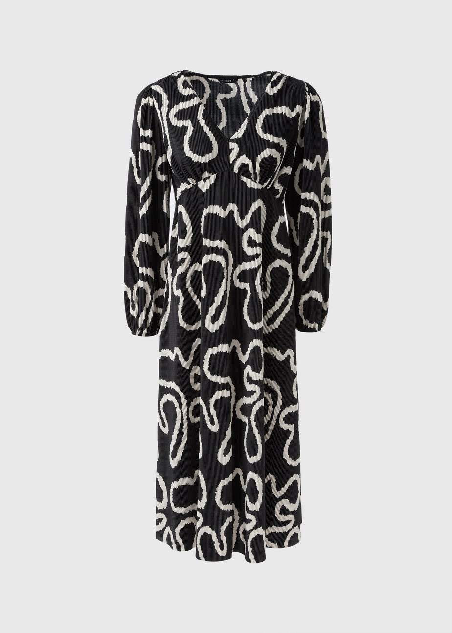 Et Vous Black Plisse Wiggle Print Midi Dress