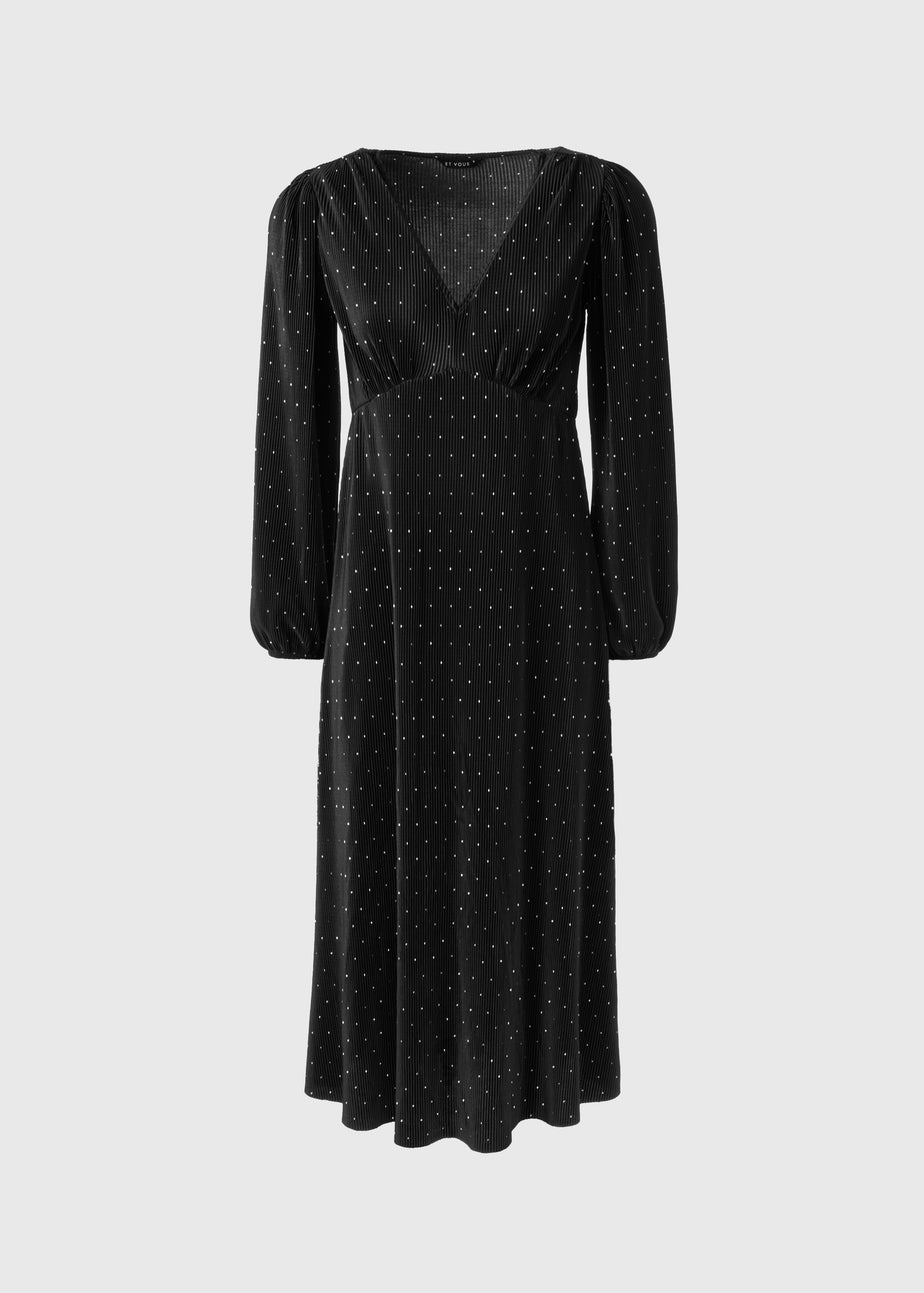 Et Vous Black Polka Dot Plisse Midi Dress