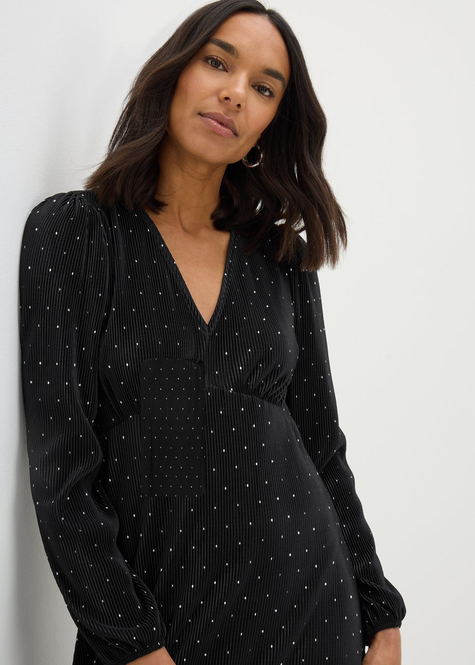 Et Vous Black Polka Dot Plisse Midi Dress