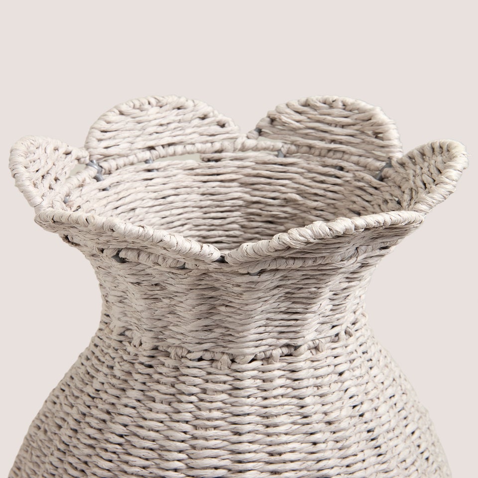 Grey Scallop Edge Woven Vase