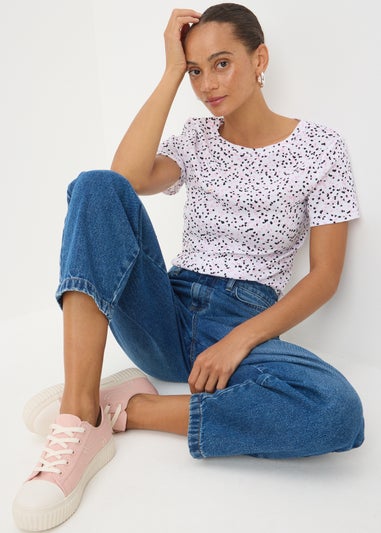 White Fitted Spot Print T-Shirt