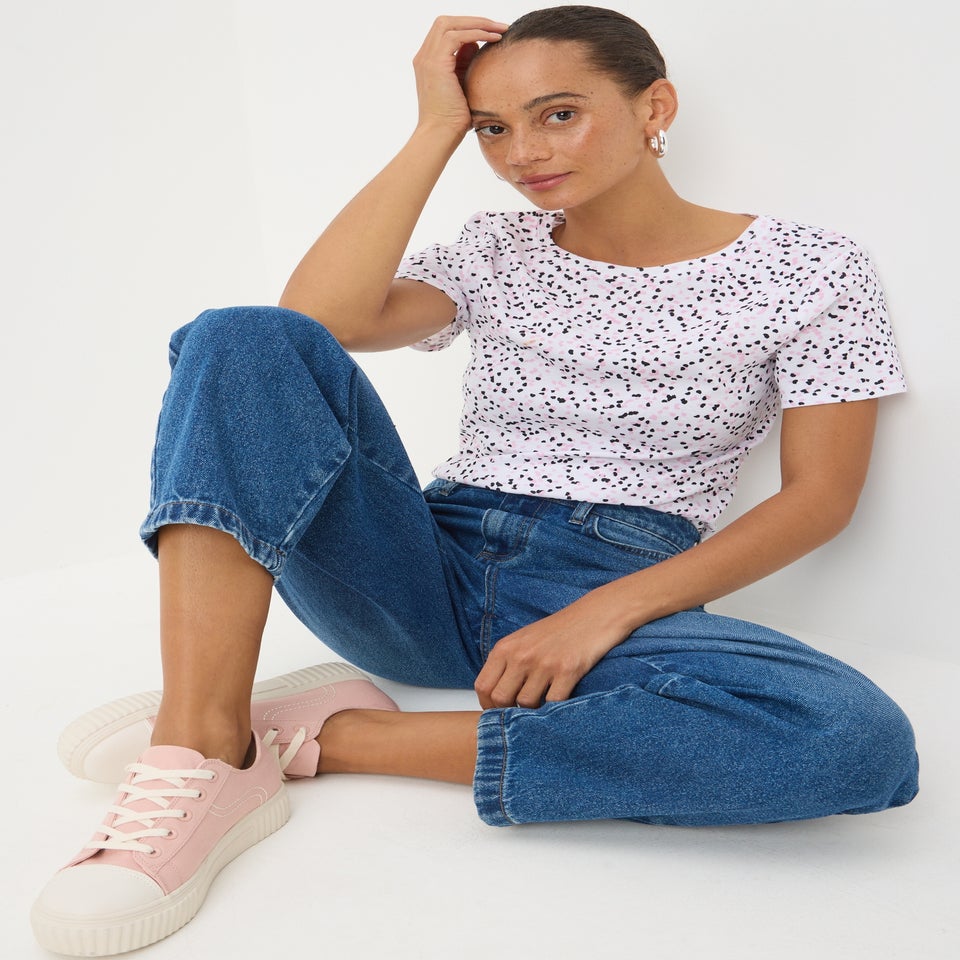 White Fitted Spot Print T-Shirt