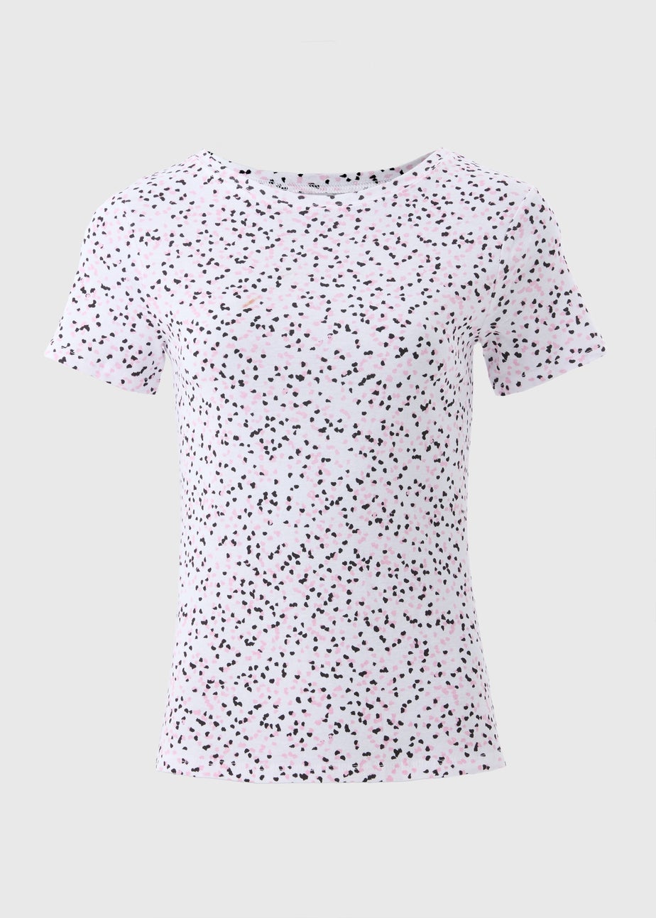 White Fitted Spot Print T-Shirt