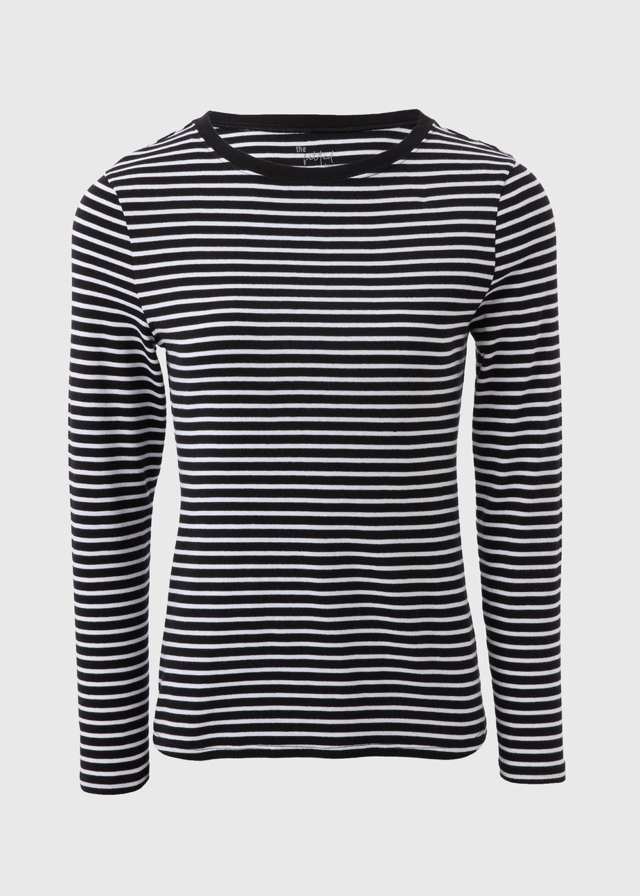 Black Fitted Long Sleeve Stripe Top