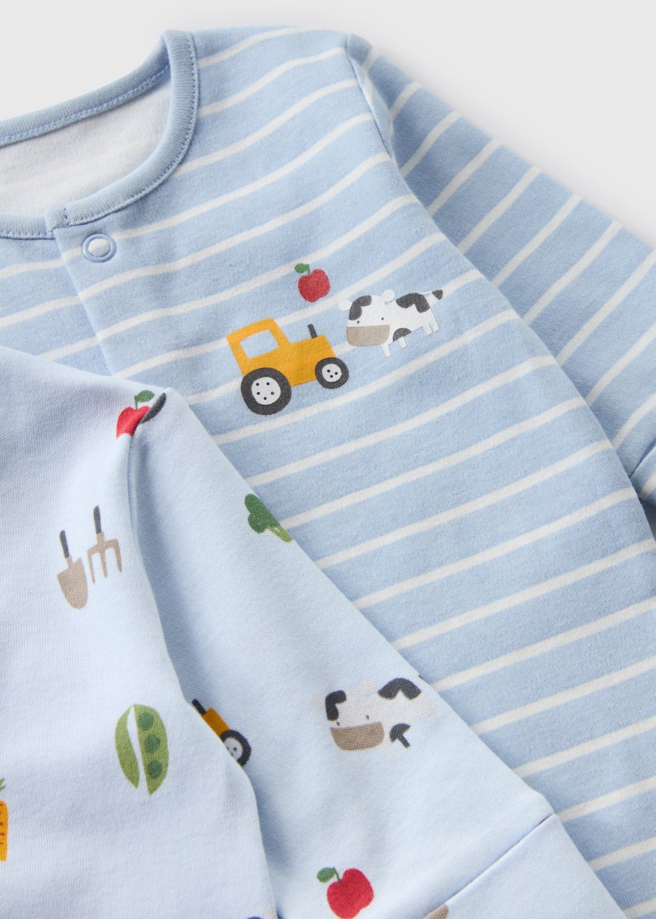 2 Pack Baby Blue Transport Sleepsuits (Newborn-23mths)