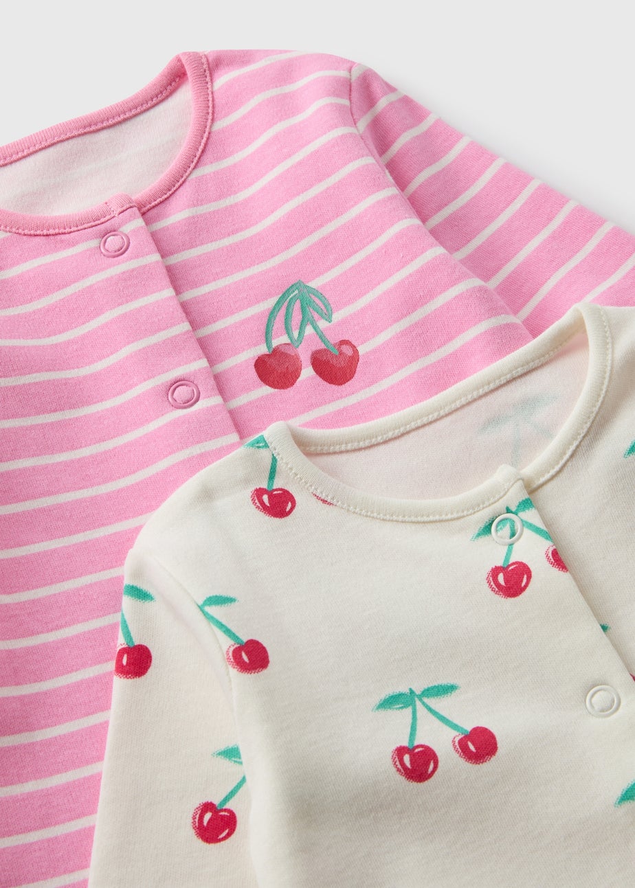 2 Pack Baby Pink Cherry Sleepsuits (Newborn-18mths)