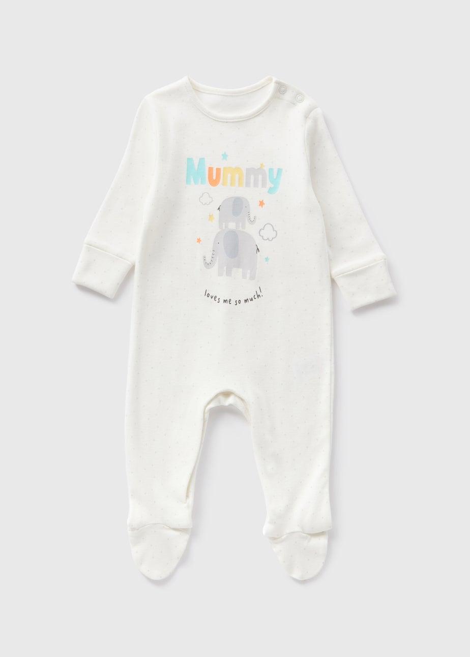 Baby Cream Mummy Elephant Sleepsuits (Newborn-18mths)