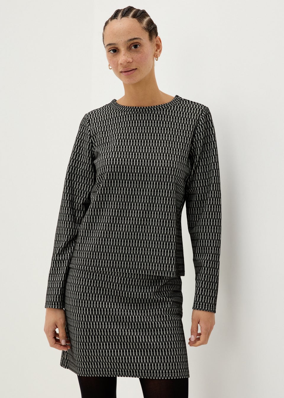 Black Jacquard Long Sleeve Top