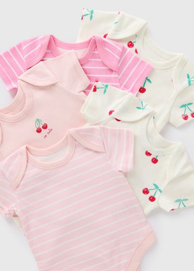 5 Pack Baby Pink Cherry Stripe Bodysuits (Newborn-23mths)