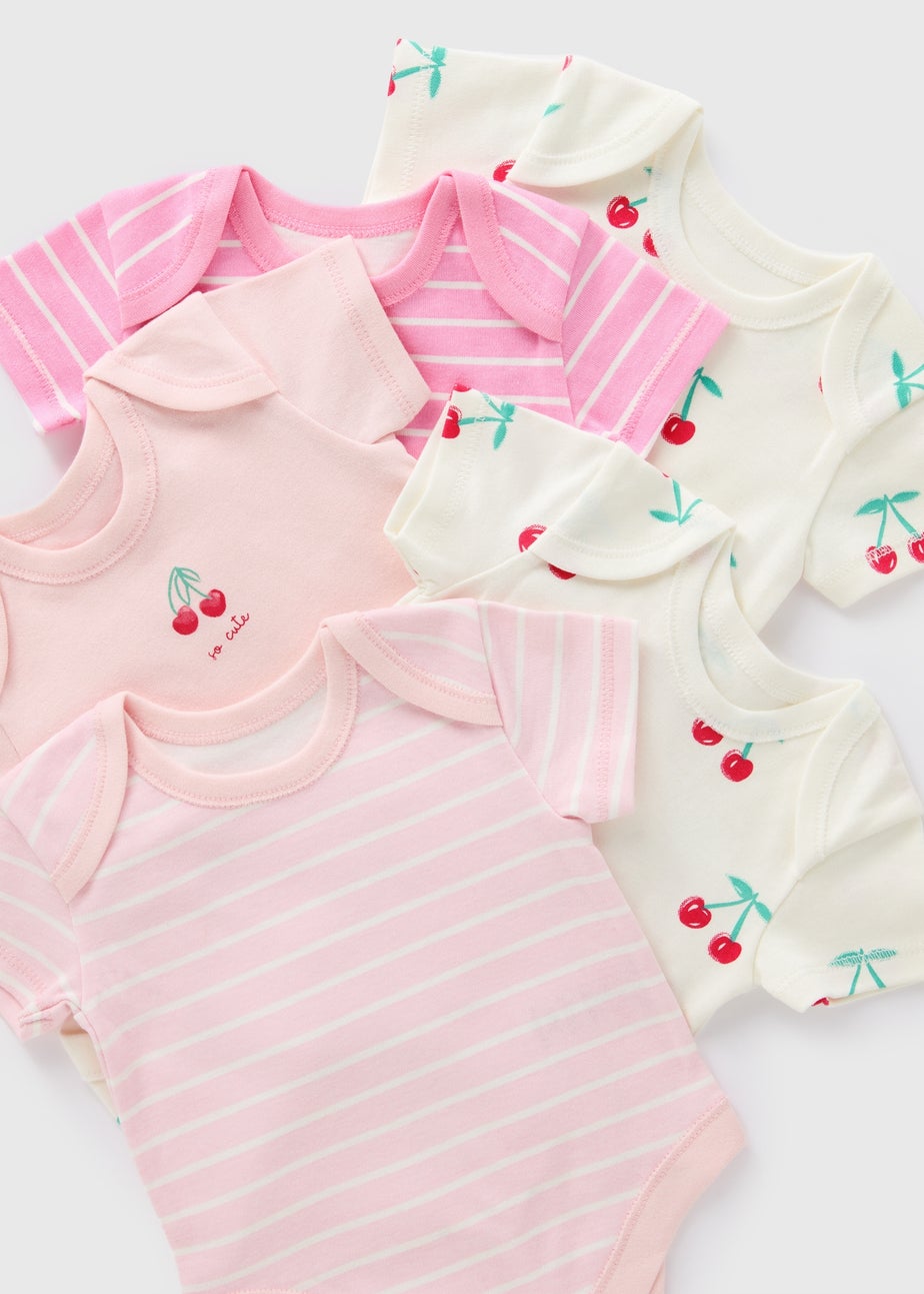 5 Pack Baby Pink Cherry Stripe Bodysuits (Newborn-23mths)