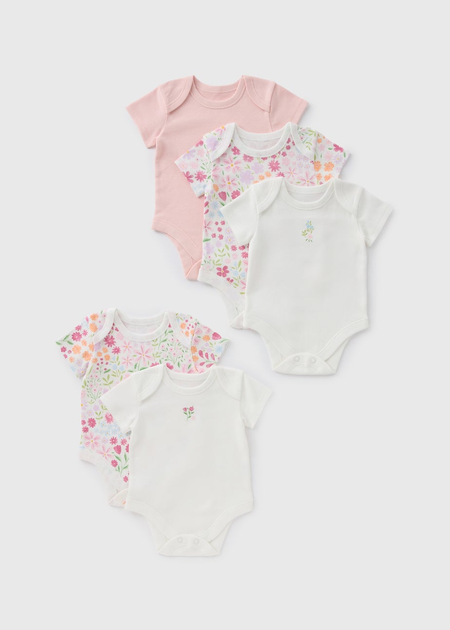 5 Pack Baby Pink Floral Bodysuits (Newborn-23mths)