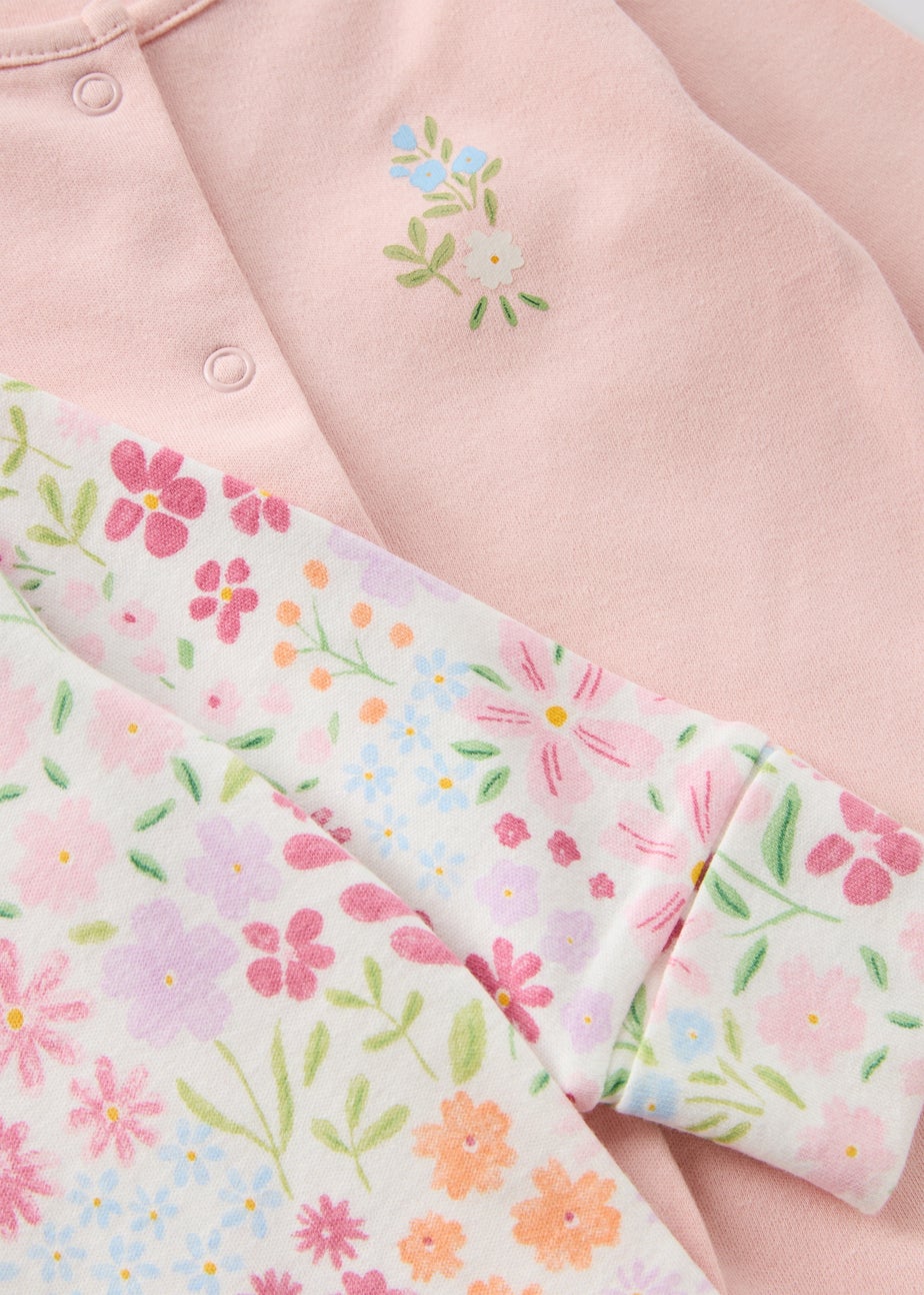 2 Pack Baby Pink Floral Sleepsuits