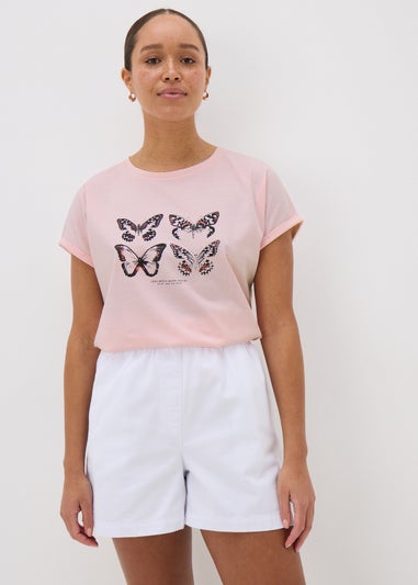 Pink Butterfly & Slogan T-Shirt