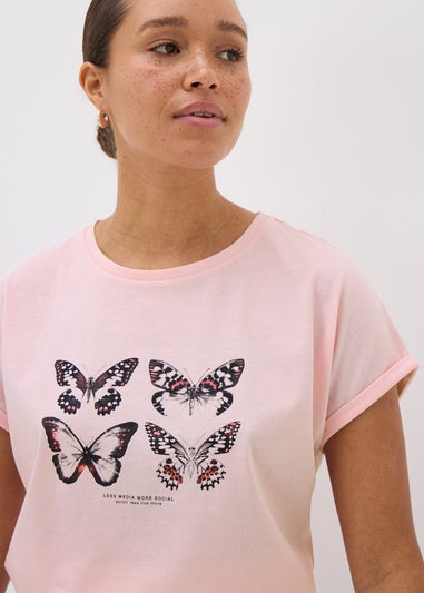 Pink Butterfly & Slogan T-Shirt