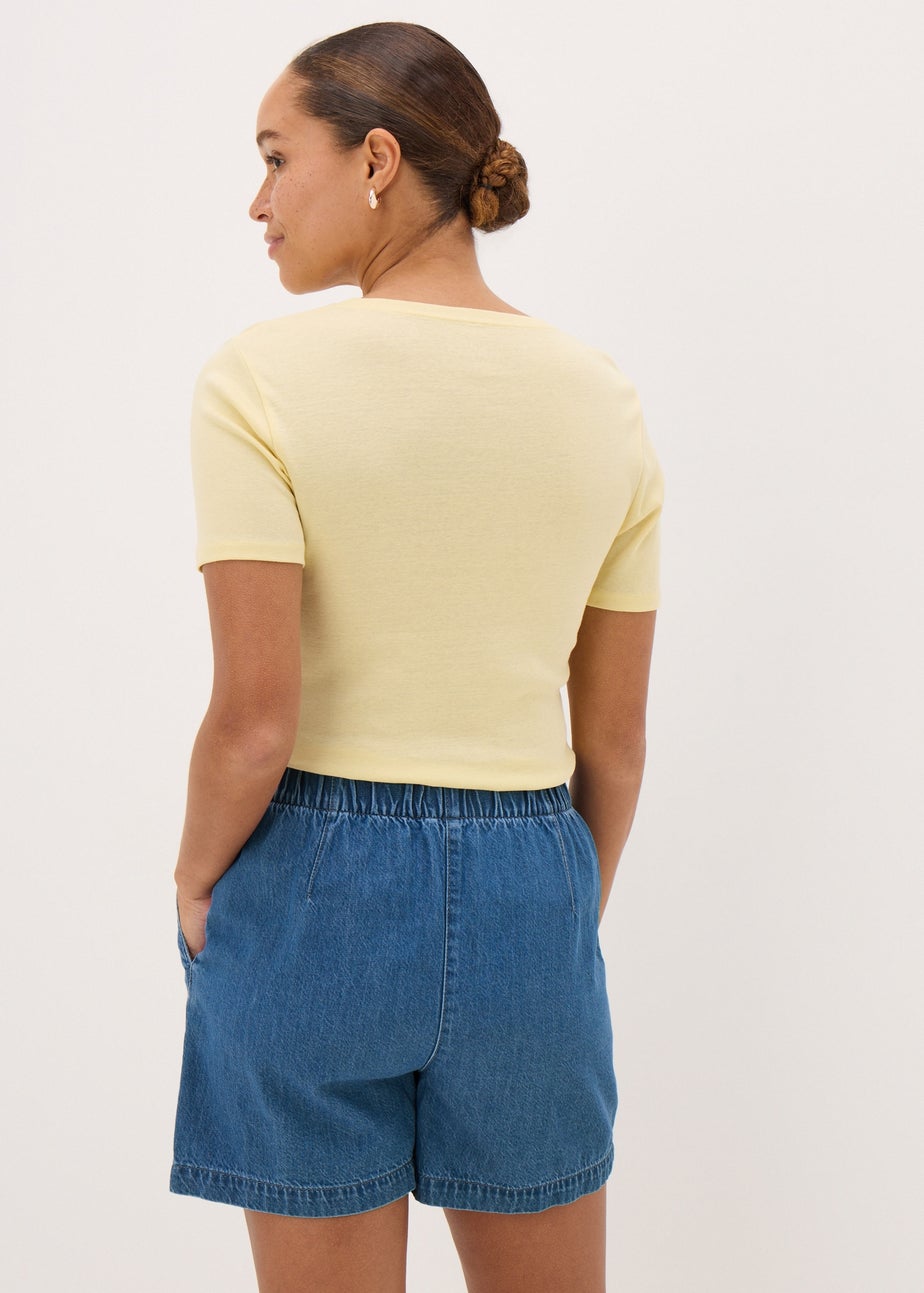 Blue Mid Wash Cotton Paper Bag Shorts