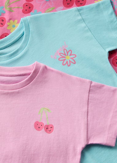 3 Pack Girls Pink Cherry Pattern T-Shirt (1-7yrs)