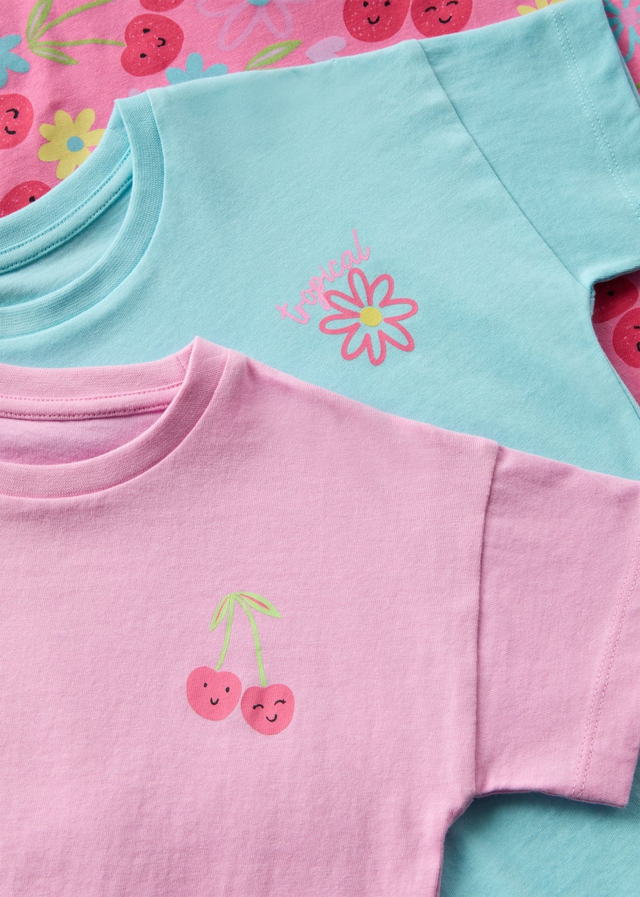 3 Pack Girls Pink Cherry Pattern T-Shirt (1-7yrs)